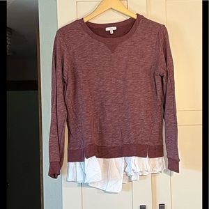 Clu layered look burgundy sweatshirt top, size M